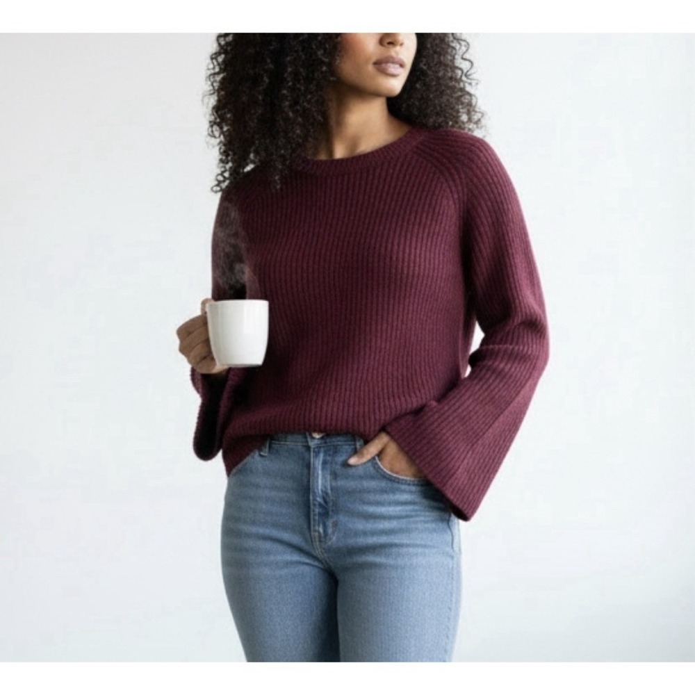 C by Bloomingdale's 100% Cashmere Ribbed Bell Sleeve Sweater Burgundy Red Sz XL